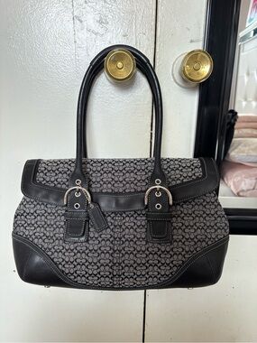 Vintage Coach Gray and Black Signature Jacquard Satchel